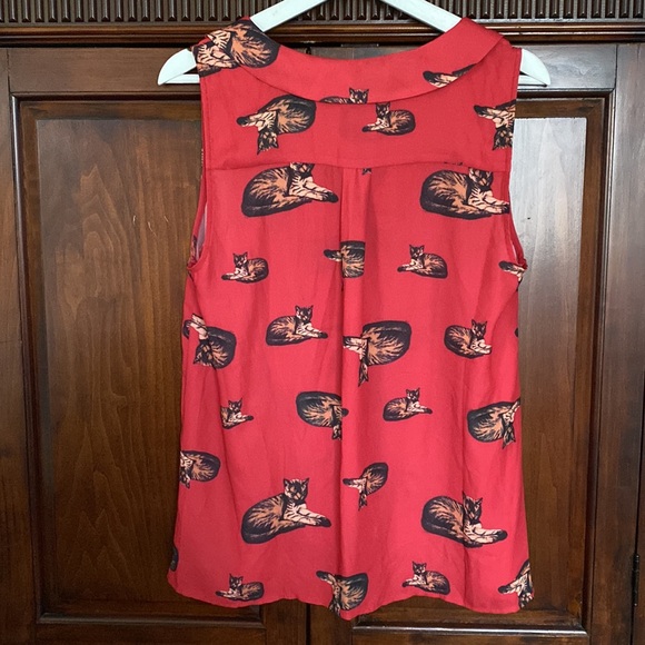 Mod Cloth lapel collar Kitty Cat sleeveless blouse - Picture 3 of 12